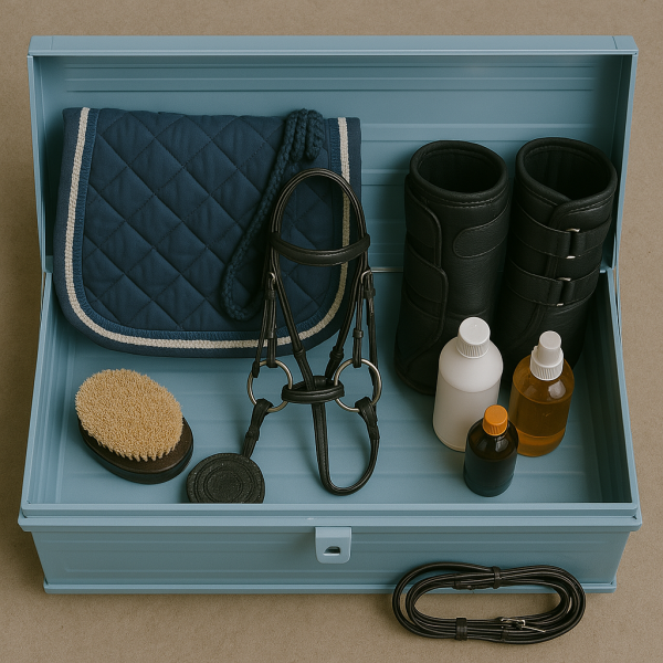 Cantine métallique pour équipement d’équitation à Lyon : rangement pratique et sécurisé pour selles, brides, bottes et soins du cheval